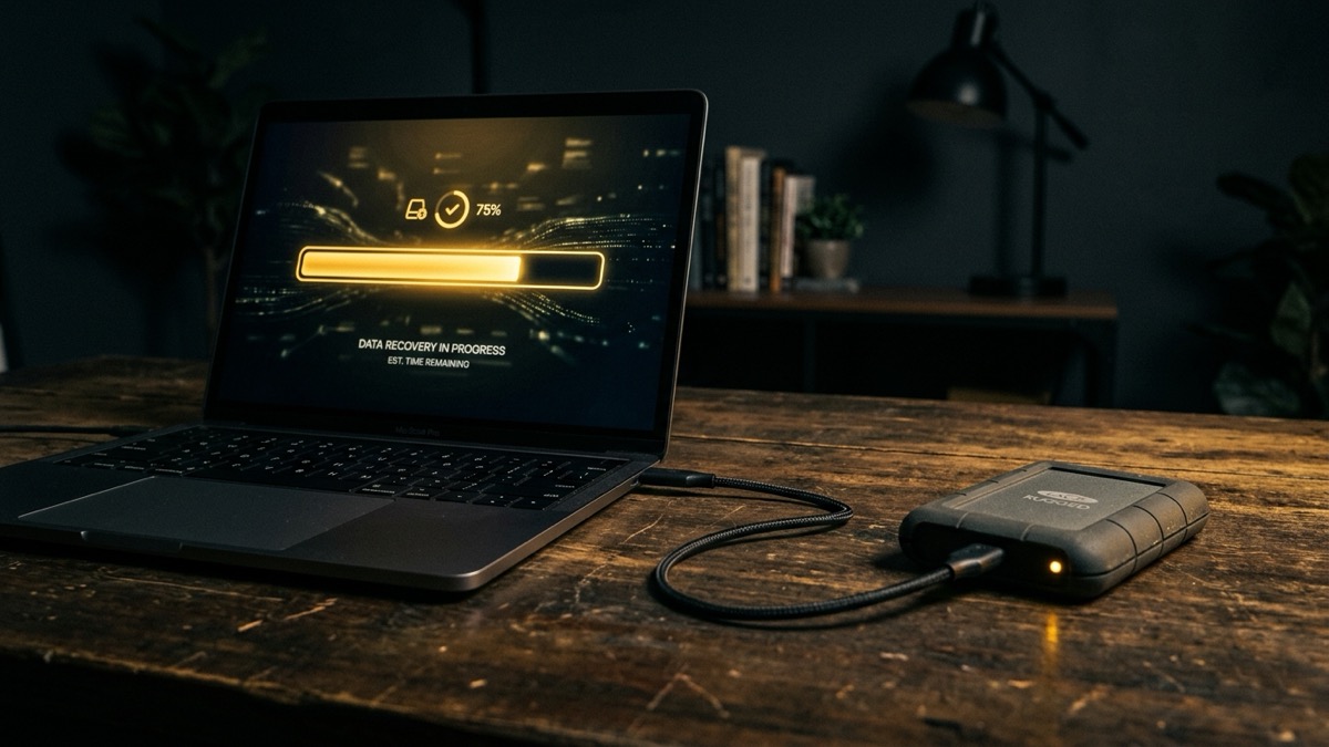 A solid-state drive and a traditional spinning hard disk drive side by side on a desk.